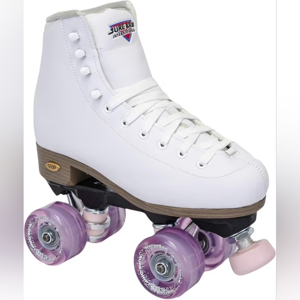 Sure-Grip Fame White Outdoor Unisex Roller Skates with Pink Motion Wheels